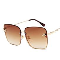 New Fashion Lady Oversized Rimless Square Bee Sunglasses Women Men Small Glasses Gradient Sun Glasses Female UV400