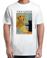 Van Gogh Black Cat With Sunflowers Funny Cat T-Shirt Hot Unisex S-4XL TRENDING Unisex T-Shirt XL