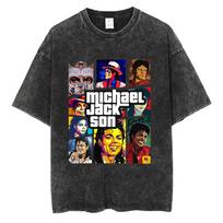 Washed Vintage Michael Jackson Music Album Cover Print T-shirt Men Women Retro Gothic Rock T Shirts Men's Oversized Short Sleeve S įvairiaspalvis