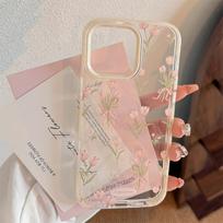 Sweet pink tulip iPhone15 Apple 16promax mobile phone case is suitable for 14 small fresh flowers 13 transparent 17 17promax