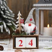 Rustic Wooden Pinecone Christmas Advent Calendar Santa Ornament With Grey And Red Hats pilka