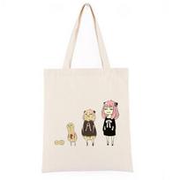 Anya'S Peanut Evolution - Spy X Family Lady Shoppers Bags Harajuku Fabric Groceries Eco Female Handbag Anime Canvas Tote Bag 24*26ccm smėlis