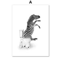 Bathroom Humor Dinosaur Zebra Lion Elephant Dog Wall Art Print Canvas Painting Nordic Posters Wall Pictures Toilet Room Decor A4 21X30cm No Framed