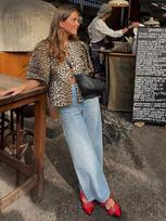 Fashion Leopard Printed Hollow Out Shirt Women Causal O Neck Short Sleeved Lace Up Tops New Chic Female Casual Streetwear 2024 S leopardo rašto spalva