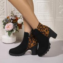 Short Thigh Boots Winter New Round Toe Side Zip Rivet Metal Buckle Platform Anti-Slip Wear-Resistant High Heels 35 leopardo rašto spalva