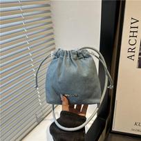 New fashion denim bucket bag, messenger bag, women's exquisite niche shoulder bag, commuter work mobile phone bag mėlyna