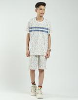 Monte Carlo Boys Regular Fit Printed Half Sleeve Bermuda Set 11-12 Years beveik baltos spalvos