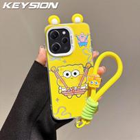 KEYSION Cute Ear Cartoon Case for Redmi 12 4G with Lanyard Soft Silicone+PC Shockproof Phone Back Cover for Xiaomi Redmi 12 5G for Redmi 12 4G