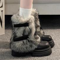 High-end Fur Womens Ankle Boots New High Heels Luxury Warm Shoes Fashion Chunky Winter Boots Dress Short Plush Female Snow Botas 35 juoda