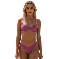 2 vnt./rinkinys Moteriškas bikini rinkinys Karoliukai Petnešėlės Krūtinės pagalvėlė Be plieno lankelio Liemenėlė Blizgančios maudymosi kelnaitės Rinkinys Paplūdimio baseino atostogos Seksualus maudymosi kostiumas M violetinė