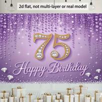 Elegant 75th Birthday Backdrop, Glamorous Purple Design with Diamond-Encrusted Number 75 and Sparkles, Festive Milestone Party Wall Decor 47.2x31.5inch/120*80cm
