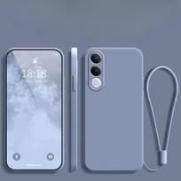 For VIVO V70 FE 5G Lens Camera Protective TPU Phone Case For VIVO V70 FE V70FE Liquid Silicone Matte Shockproof Cover Lanyard For VIVO V70 FE tamsiai mėlyna spalva