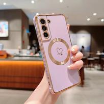 For Magsafe Case for Samsung Galaxy S23 Ultra S22 S21 Plus S24 Ultra S22Plus S20 S21 FE Electroplate Love Pattern Protect Covers For Samsung S20 FE