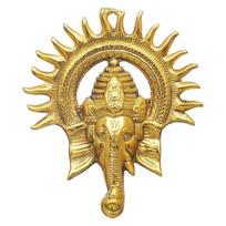 eCraftIndia Golden Metal Sun Decorative Ganesha Wall Hanging | Lord Ganesha Statue Wall Art- Decorative Showpiece