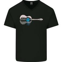 Acoustic Guitar Water Reflection Music Moon Mens VNeck Cotton T-shirt XXL