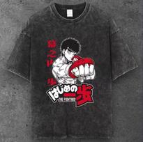 Unisex Fighting Spirit Oversized T Shirt Washed Black Anime Aesthetic S-2XL S