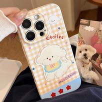 Yellow plaid cartoon apple 16 mobile phone case iphone17promax for three-dimensional puppy lanyard 13 soft 14 17promax