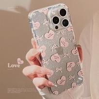 Pink love bow glitter Apple 15promax mobile phone case 16 for iphone17 soft 11 niche 12 transparent 17promax