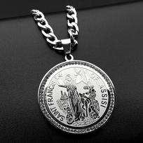 SAINT FRANCIS OF ASSISI PROTECTOR OF ANIMALS Pendant Necklace for Women Men Stainless Steel Church Rhinestones Medal Jewelry