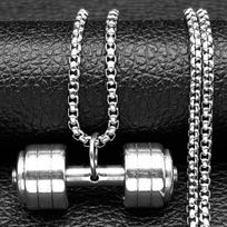 Hip Pop Fashion Dumbbell Fitness Pendant Necklace For Men Women Stainless Steel Gold Color Rapper Charm  Sports Jewelry Gift