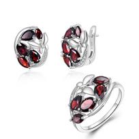 Drugelio dizaino papuošalų rinkinys 925 Sterling Sidabras Natūralus Granatas Brangakmenis Išskirtinis užsegimas Auskarai Moters gimtadienio dovana us ring size 6# raudona