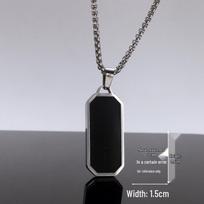 Vyriškas nerūdijančio plieno geometrinis pakabukas ant kaklo - Paprastas, poliruotas, graviruojamas Black Tag with Pearl Chain 60cm