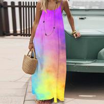 Women's Fashion Backless Spaghetti Strap Casual Loose Floral Print Dress L mėlyna