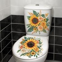 Lovely Sunflower Print Bathroom Sticker, Waterproof Self-stick Decorative Decal for Toilet Cover (as the picture, 30x30cm 2pcs)