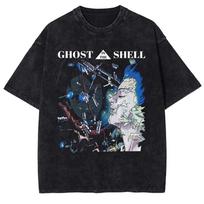 Anime Ghost In the Shell Print T-shirt Cotton Short Sleeve Tee Men Women Clothing Harajuku Vintage Washed Oversized T Shirt S įvairiaspalvis