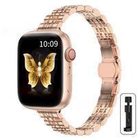 Slim Stainless Steel Strap For Huawei Band 11 NFC 11 Pro 10 9 8 Luxury Metal Watch Band for Women & Men Summer Sports Wristband For HUAWEI 10 rožinio aukso spalvos