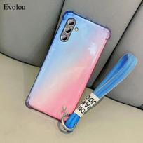 For Sony Xperia 1 VII 1VI Transparent Gradient Wristband Case For Xperia 10 IV 5V Soft TPU Shockproof Protection Cover For Xperia 1 V purple