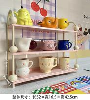 Ins Style Iron Art Cup Rack, Dopamine 3-Tier Storage Rack, Kitchen Spice Holder, Multi-Functional Desktop Organizer 52x16.5cm rožinė