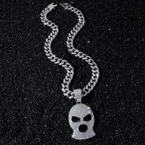 Ledinis Slidinėjimo Kaukės Pakabukas Karoliai Lydinio Paauksuotas Krištolo Kubietiškos Grandinės HipHop Bling Gangsta Kaukės Motyvas Streetwear Papuošalai Cuban chain&16inch(40cm) sidabras