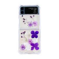 For Samsung Galaxy Z Flip 4 3 Flip4 Case Transparent Glitter Real Flower Clear Shockproof Protective Hard Back Cover Accessories For Samsung Z Flip 4