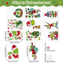 Christmas GrinchWall & Window Stickers! Cartoon GreenMonster Decor For Festive Fun, Perfect For Holiday Home Makeover. One Size