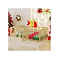 Lit d'enfant 90 x 200, plancher en bois Cadre de lit avec barrière et porte