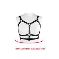 PU Leather Harness Chest Strap Adjustable Waist Belt Chain Accessory for Body Decoration and Lingerie Styling with Metal Rings and Rivets One Size juoda