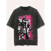 Gundam T Shirt Men Vintage Acid Wash Pink Cyberpunk Mecha Streetwear  Retro Mobile Suit Japanese Graphic Tees S įvairiaspalvis