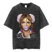 Britney Spears Gumos spalvos mokyklos mergaitės stiliaus vintažinio plovimo oversized marškinėliai, Uniseks Y2K pop princesės gerbėjo gatvės stiliaus marškinėliai, 100% medvilnės laisvalaikio trumpomis rankovėmis viršutinė dalis S įvairiaspalvis