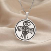 Dawapara Aztec Spirit Bird Symbol Necklace Mayan Culture Power Strength and Courage Amulet Pendant Stainless Steel Jewelry