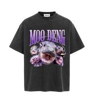 Moo Deng Bouncy Pig in Thailand Baby Hippo Vintage Washed T Shirt Men Women Harajuku Fashion Oversized Cotton T-shirt Streetwear S įvairiaspalvis