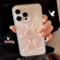 Sweet pink bow Apple 16 mobile phone case 17 transparent iphone15promax transparent 11 suitable for hair generation 17promax