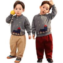 LUSON Baby Boys' Polo Collar Pullover Sweater 110 tamsiai pilka spalva