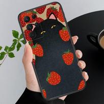 Phone Case For Samsung A17 A55 A16 A56 A35 A15 A53 A54 A33 A34 A25 A05S A52 A52S A07 A26 A06 Strawberry Cat Cartoon A15