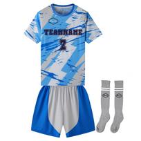 25/26 New Custom Team Logos White Blue Football Uniforms for Players Kids' Soccer Jersey Sets with Shorts S
