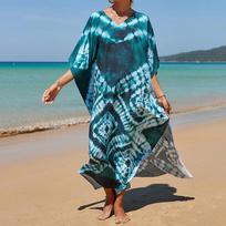 Moteriška Boho Cover Up, didesnio dydžio kontrastinga laisvai priglundanti „Vacay Beach Kaftan“ suknelė One Size
