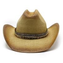 Straw Western Knight Cowboy Hat Spring Summer Beach Shade Straw Outdoor Sun Hat M（56-58cm） chaki