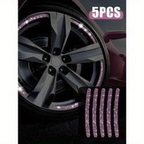 5 vnt./rinkinys Dirbtinis deimantas Automobilio Padangos Ratlankio Lipdukas Automobilio Dekoratyvinis Lipdukas Apsaugos Įspėjamoji Juosta Rato Stebulė Automobilio Aksesuarai Tinka Automobiliams one-size rožinė