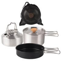 Stainless Steel Pots Pans & Kettle Kits Wear-resistant Foldable Handle Camping Cookware Kits with Teapot for Backpacking