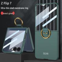 Samsung Z Flip7 Frosted Ring Hard Shell Case: High-End, Integrated Screen Protection Flip7 miško žalia spalva